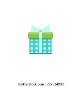 turquoise present box with green cover and powder blue ribbon. simple icon isolated on white background. present sign. flat vector Illustration. Good for web and mobile design. holiday shopping