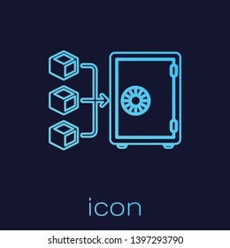 Turquoise Proof of stake line icon isolated on blue background. Cryptocurrency economy and finance collection. Vector Illustration