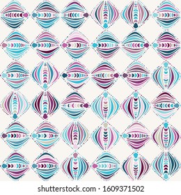 Turquoise purple motif mosaic vector seamless pattern. Hand drawn ethnic doodle style geometric stripe background. Trendy boho fashion swatch. Vintage geometric decorative tile paper all over print. 
