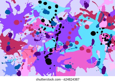 Turquoise purple pink ink paint splashes vector colorful background