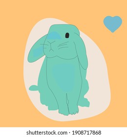 Turquoise rabbit on a mustard background