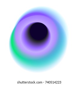 Turquoise radial hole with round peacock colored texture. Blue gradient circle isolated on white background. Purple blurred spot vector pattern.