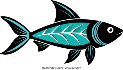 A turquoise rainbow fish silhouette black vector artwork illustration