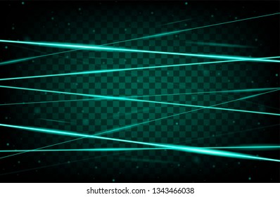 Turquoise realistic laser beam background. Laser rays iolated on transparent background. Modern style abstract. Bright shiny lasers pattern. Vector illustration