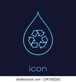 Turquoise Recycle clean aqua line icon isolated on blue background. Drop of water with sign recycling. Vector Illustration