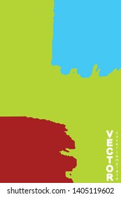 Turquoise and red brush stroke on green background. Template for book cover, poster, label. Grunge stripe vector illustration