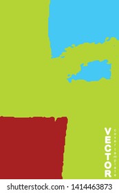 Turquoise and red brush stroke on green background. Template for book cover, poster, label. Grunge stripe vector illustration