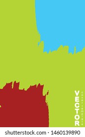 Turquoise and red brush stroke on green background. Template for book cover, poster, label. Grunge stripe vector illustration