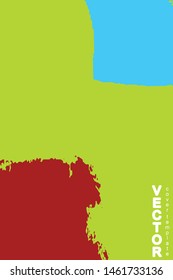 Turquoise and red brush stroke on green background. Template for book cover, poster, label. Grunge stripe vector illustration