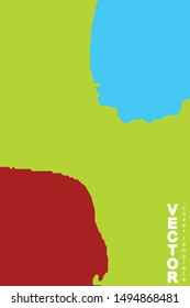 Turquoise and red brush stroke on green background. Template for book cover, poster, label. Grunge stripe vector illustration
