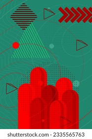 Diseño de ilustración de fondo gráfico rojo y turquesa. Vector con fondo de formas geométricas de color.