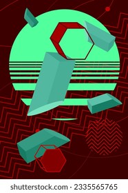 Turquoise and red graphic background illustration design. Vector with color geometric shapes backdrop.