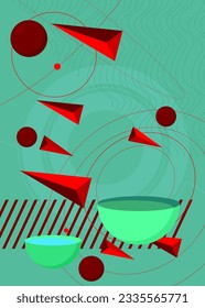Turquoise and red graphic background illustration design. Vector with color geometric shapes backdrop.