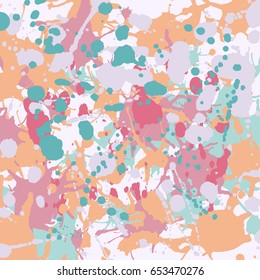 Turquoise red pink orange ink paint splashes vector colorful background square