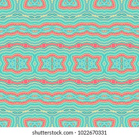 Turquoise - red seamless ornamental vector pattern