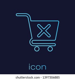 Turquoise Remove shopping cart line icon isolated on blue background. Online buying concept. Delivery service sign. Supermarket basket and X mark symbol. Vector Illustration