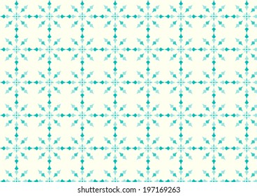 Turquoise retro blossom and circle and modern arrow pattern on pastel background. Modern and vintage bloom pattern style for classic design
