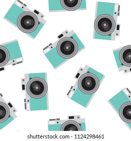 turquoise retro camera pattern seamless vintage photo hipster vector.