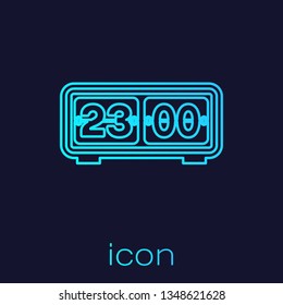 Turquoise Retro flip clock line icon isolated on blue background. Wall flap clock, number counter template, all digits with flips. Vector Illustration