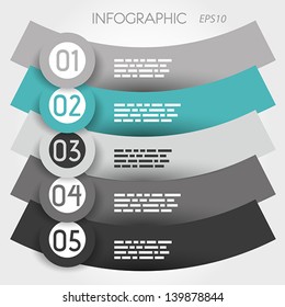 turquoise reversed arc infographic five options with big rings. infographic concept.
