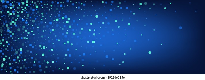 Turquoise Rhombus Carnaval Panoramic Vector Blue Background. Top Confetti Pattern. Abstract Particle Banner. Blue Independence Illustration.