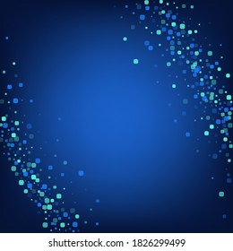Turquoise Rhombus Flying Blue Vector Background. Independence Particle Texture. Celebrate Cell Design. Blue Effect Backdrop.