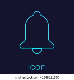 Turquoise Ringing bell line icon isolated on blue background. Alarm symbol, service bell, handbell sign, notification symbol. Vector Illustration