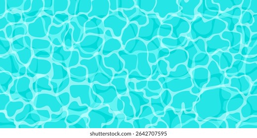 Turquoise rippled water and sun glare. Banner of water surface in pool or sea waves. Water texture background. Summer abstract vector backdrop
