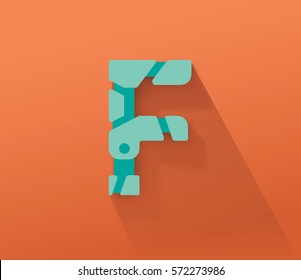 Turquoise Robot Concept Vector Capital F Letter for Your Futuristic Message