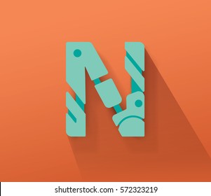 Turquoise Robot Concept Vector Capital N Letter for Your Futuristic Message