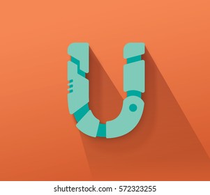 Turquoise Robot Concept Vector Capital U Letter for Your Futuristic Message