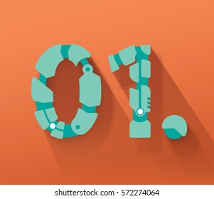 Turquoise Robot Concept Vector Number One for Your Futuristic  Infographics