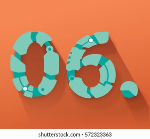 Turquoise Robot Concept Vector Number Six for Your Futuristic  Infographics