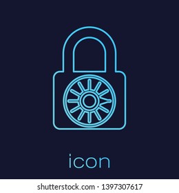 Turquoise Safe combination lock wheel line icon isolated on blue background. Combination padlock. Security, safety, protection, password, privacy concept. Vector Illustration