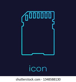 Turquoise SD card line icon isolated on blue background. Memory card. Adapter icon. Vector Illustration