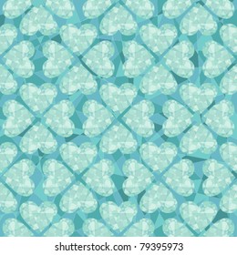 Turquoise seamless background in the form of glass hearts made in flowers