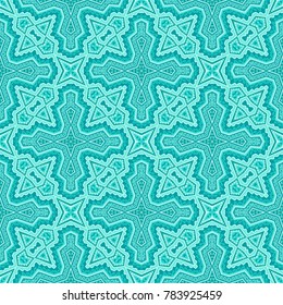 Turquoise seamless geometric vector ornamental pattern