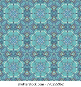 Turquoise seamless ornamental vector pattern