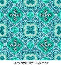 Turquoise seamless ornamental vector pattern