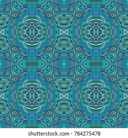 Turquoise seamless ornamental vector pattern