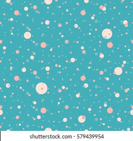 Turquoise seamless pattern with chaotic polka dots