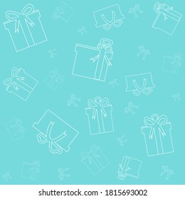Turquoise seamless pattern with gift boxes. Abstract Christmas seamless pattern for decorative design. Christmas greeting card. Flat design. 
