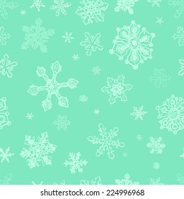 Turquoise seamless pattern with snowflakes, style sketch/Seamless Pattern with Snowflakes