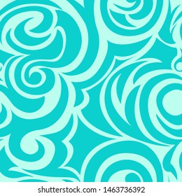 Turquoise seamless pattern of spirals and curls. Decorative ornament for background.EPS 10 vector