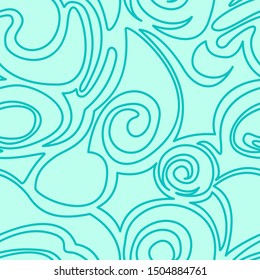 turquoise seamless pattern of waves and abstract shapes in a linear style for printing on fabric and wrapping paper.EPS 10