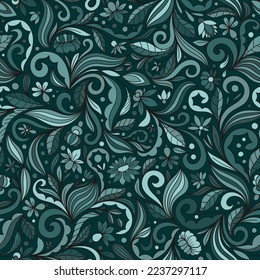 TURQUOISE SEAMLESS VECTOR BACKGROUND WITH A COMPLEX MULTICOLORED FLORAL ORNAMENT