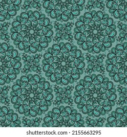 TURQUOISE SEAMLESS VECTOR BACKGROUND WITH ROUND MONOGRAMS