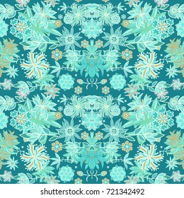Turquoise seamless vector floral pattern 