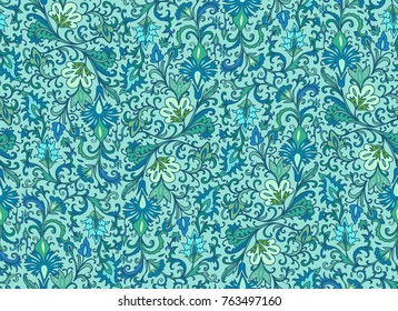 Turquoise seamless vector floral pattern