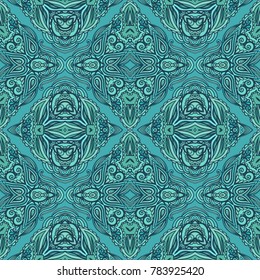 Turquoise seamless vector ornamental pattern